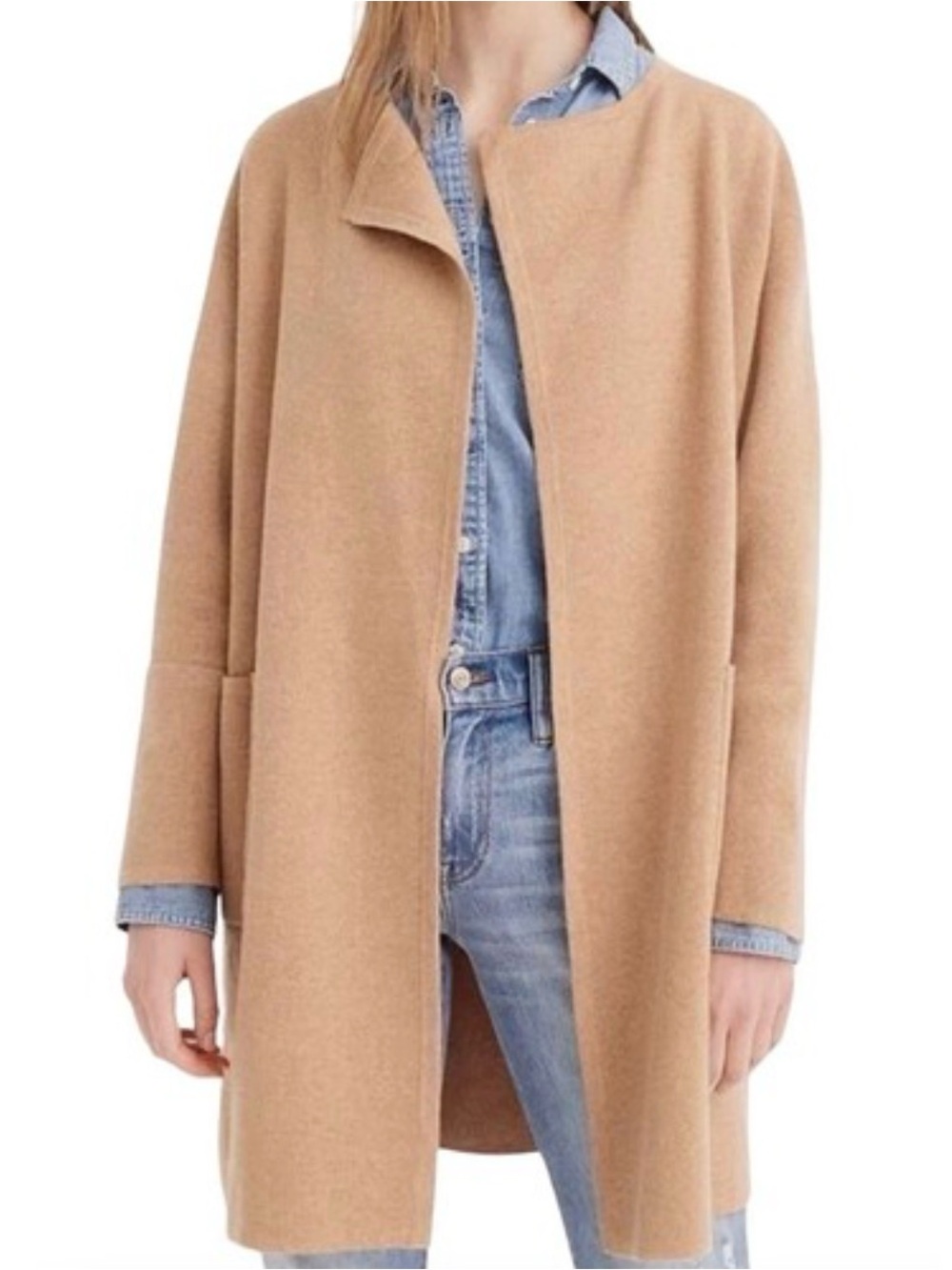 J. Crew Juliette Collarless Sweater Blazer Size L Tan